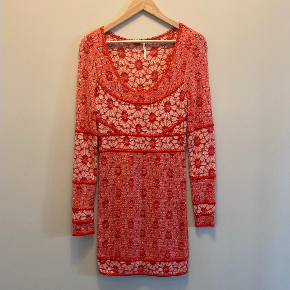 Free People Red Fitted Long Sleeve Delilah Dress